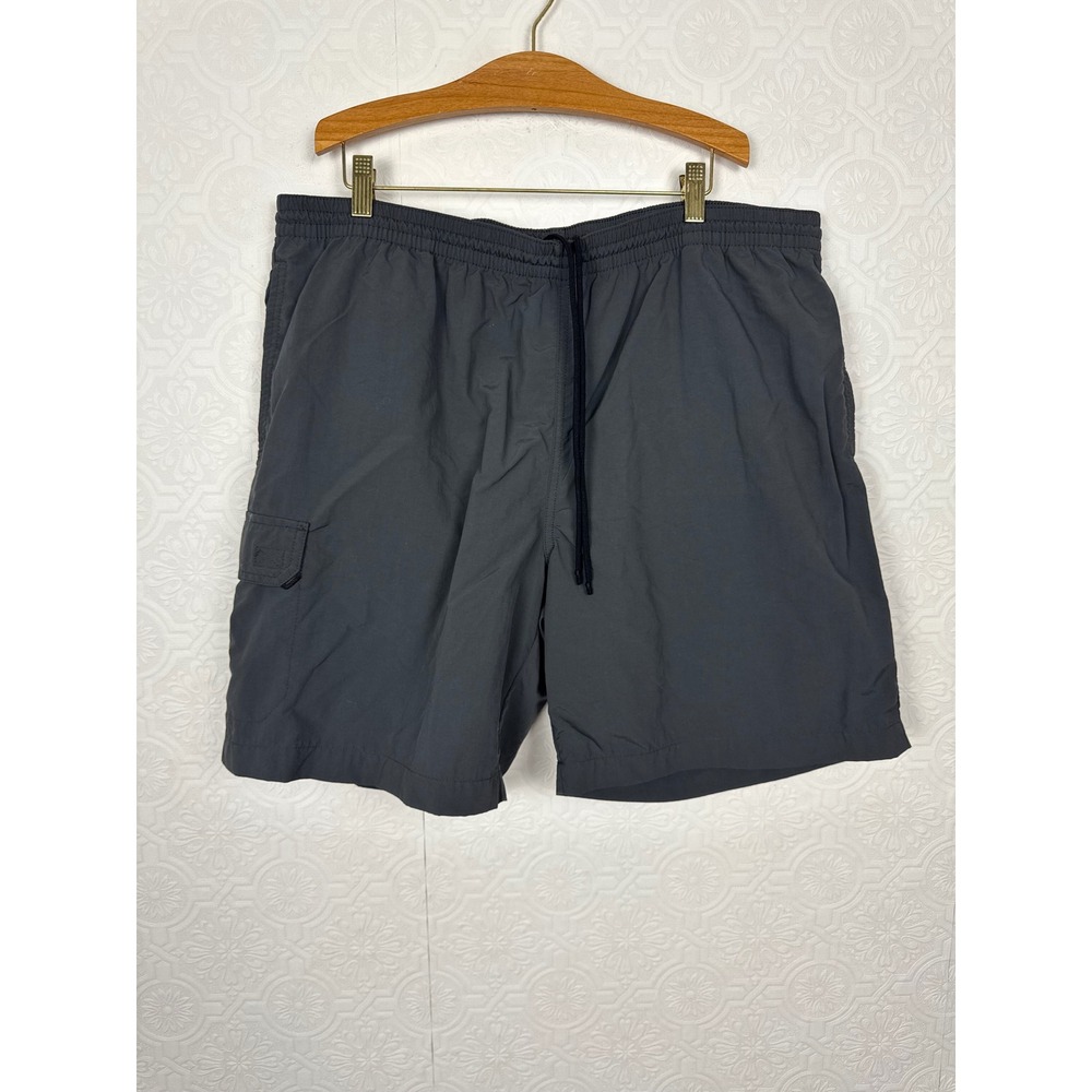 Eddie Bauer Mens Gray Nylon Swim Trunks Cargo Board Shorts Mesh Liner XL